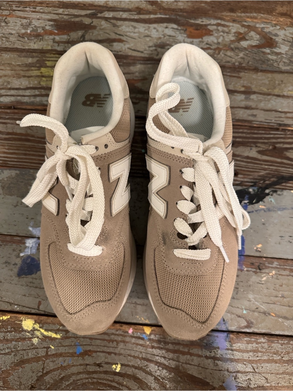 New Balance taupe & white sneakers - Picture 3 of 6